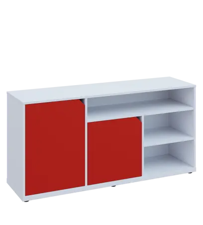 KU2-15DN3 L skříňka nízká 2-dveřová, nika, 740x1522x400, provedení levé, bílá sněžná/červená